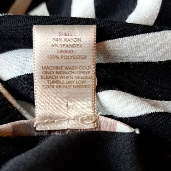 LOFT BLACK WHITE tiered vertical stripe summer dress rayon blend lined petite LG - Picture 6 of 6